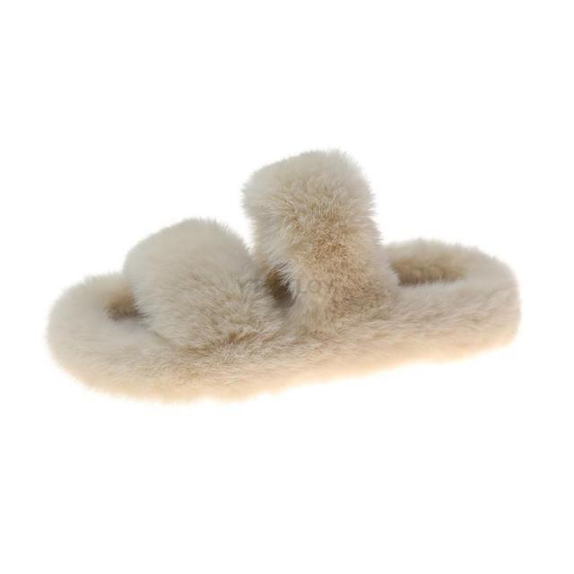 Winter Women House Furry Slippers Fashion Faux Fur Warm Shoes Slip On Flats Home Slides Plush Indoor Furry Cozy Open Toe House Shoes Indoor Outdoor Faux Fur Warm Comfy Slippers Stevvex