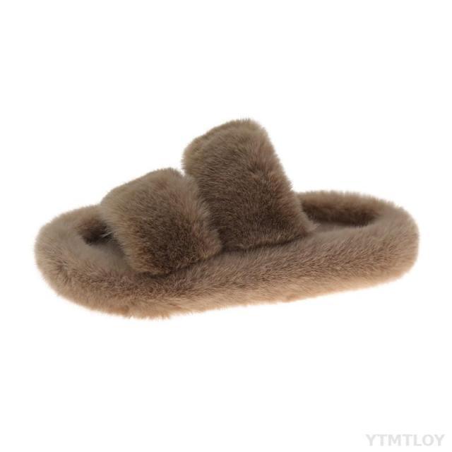 Winter Women House Furry Slippers Fashion Faux Fur Warm Shoes Slip On Flats Home Slides Plush Indoor Furry Cozy Open Toe House Shoes Indoor Outdoor Faux Fur Warm Comfy Slippers Stevvex