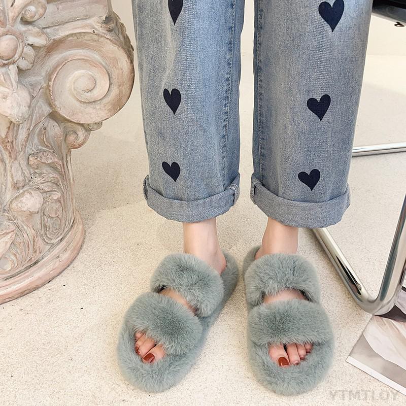 Winter Women House Furry Slippers Fashion Faux Fur Warm Shoes Slip On Flats Home Slides Plush Indoor Furry Cozy Open Toe House Shoes Indoor Outdoor Faux Fur Warm Comfy Slippers Stevvex