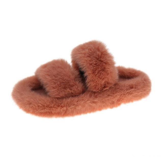 Winter Women House Furry Slippers Fashion Faux Fur Warm Shoes Slip On Flats Home Slides Plush Indoor Furry Cozy Open Toe House Shoes Indoor Outdoor Faux Fur Warm Comfy Slippers Stevvex