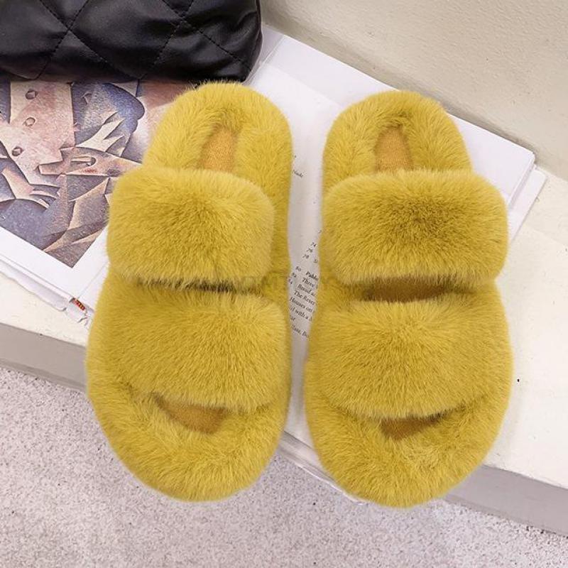 Winter Women House Furry Slippers Fashion Faux Fur Warm Shoes Slip On Flats Home Slides Plush Indoor Furry Cozy Open Toe House Shoes Indoor Outdoor Faux Fur Warm Comfy Slippers Stevvex