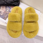 Winter Women House Furry Slippers Fashion Faux Fur Warm Shoes Slip On Flats Home Slides Plush Indoor Furry Cozy Open Toe House Shoes Indoor Outdoor Faux Fur Warm Comfy Slippers Stevvex