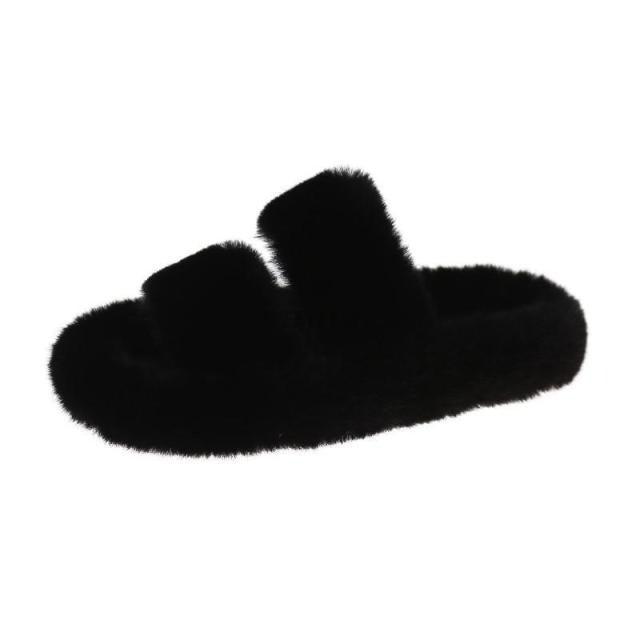 Winter Women House Furry Slippers Fashion Faux Fur Warm Shoes Slip On Flats Home Slides Plush Indoor Furry Cozy Open Toe House Shoes Indoor Outdoor Faux Fur Warm Comfy Slippers Stevvex