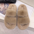 Winter Women House Furry Slippers Fashion Faux Fur Warm Shoes Slip On Flats Home Slides Plush Indoor Furry Cozy Open Toe House Shoes Indoor Outdoor Faux Fur Warm Comfy Slippers Stevvex