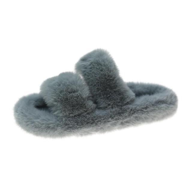Winter Women House Furry Slippers Fashion Faux Fur Warm Shoes Slip On Flats Home Slides Plush Indoor Furry Cozy Open Toe House Shoes Indoor Outdoor Faux Fur Warm Comfy Slippers Stevvex