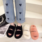 Winter Women House Furry Slippers Fashion Faux Fur Warm Shoes Slip On Flats Home Slides Plush Indoor Furry Cozy Open Toe House Shoes Indoor Outdoor Faux Fur Warm Comfy Slippers Stevvex