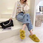 Winter Women House Furry Slippers Fashion Faux Fur Warm Shoes Slip On Flats Home Slides Plush Indoor Furry Cozy Open Toe House Shoes Indoor Outdoor Faux Fur Warm Comfy Slippers Stevvex