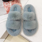 Winter Women House Furry Slippers Fashion Faux Fur Warm Shoes Slip On Flats Home Slides Plush Indoor Furry Cozy Open Toe House Shoes Indoor Outdoor Faux Fur Warm Comfy Slippers Stevvex