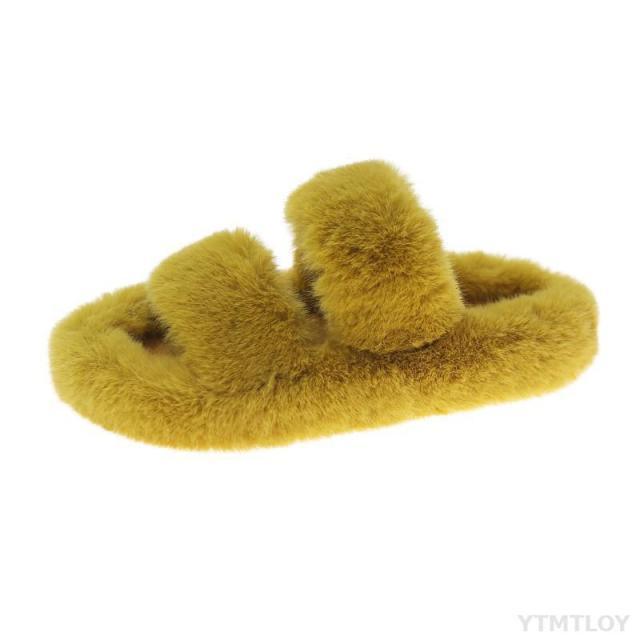 Winter Women House Furry Slippers Fashion Faux Fur Warm Shoes Slip On Flats Home Slides Plush Indoor Furry Cozy Open Toe House Shoes Indoor Outdoor Faux Fur Warm Comfy Slippers Stevvex