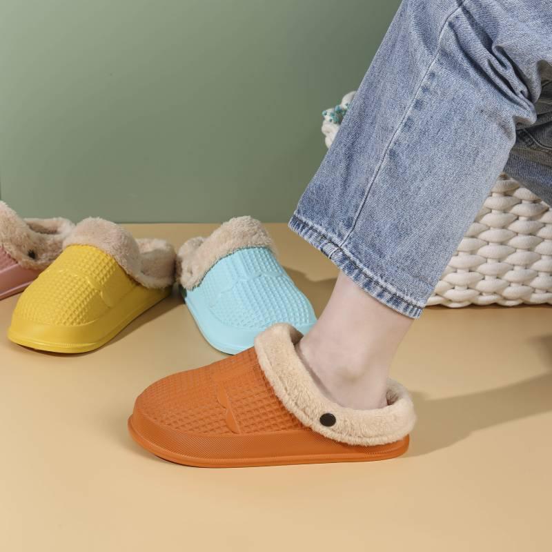 Winter Women's Slippers Warm Clogs Sandals Waterproof Slippers For Women Waterproof Slippers Fur Lined Clogs Winter Garden Shoes Warm House Family Women Shoes Stevvex