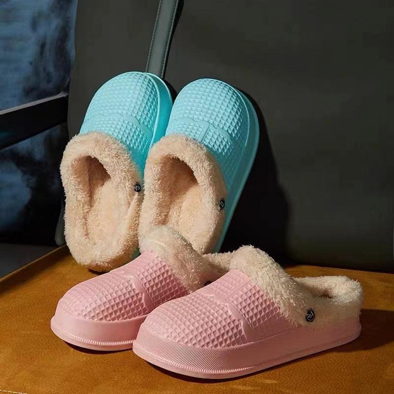 Winter Women's Slippers Warm Clogs Sandals Waterproof Slippers For Women Waterproof Slippers Fur Lined Clogs Winter Garden Shoes Warm House Family Women Shoes Stevvex
