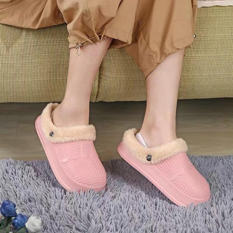 Winter Women's Slippers Warm Clogs Sandals Waterproof Slippers For Women Waterproof Slippers Fur Lined Clogs Winter Garden Shoes Warm House Family Women Shoes Stevvex