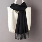 Winter Women Scarf Female Scarves For Women Solid Shawl Wraps For Winter Casual Wear Travel Friendly Wool Tassel Scarf Fashion Solid Color Toddler Soft Warm Scarves Stevvex
