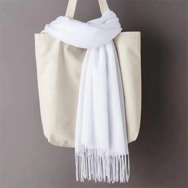 Winter Women Scarf Female Scarves For Women Solid Shawl Wraps For Winter Casual Wear Travel Friendly Wool Tassel Scarf Fashion Solid Color Toddler Soft Warm Scarves Stevvex