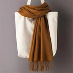 Winter Women Scarf Female Scarves For Women Solid Shawl Wraps For Winter Casual Wear Travel Friendly Wool Tassel Scarf Fashion Solid Color Toddler Soft Warm Scarves Stevvex