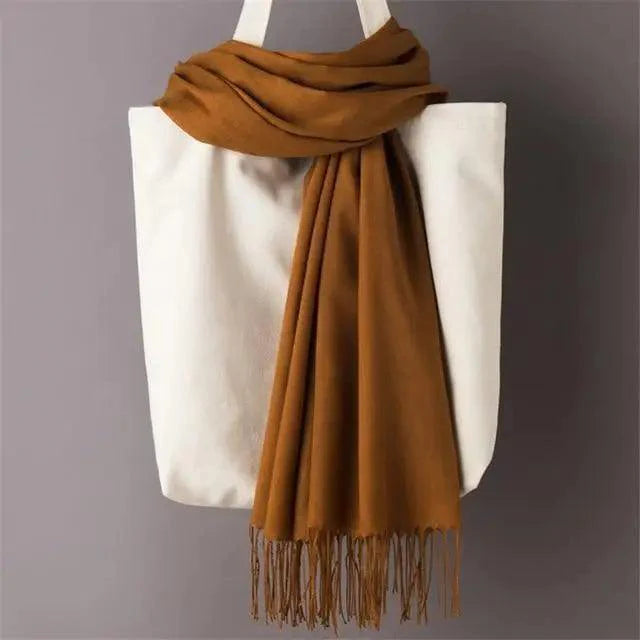 Winter Women Scarf Female Scarves For Women Solid Shawl Wraps For Winter Casual Wear Travel Friendly Wool Tassel Scarf Fashion Solid Color Toddler Soft Warm Scarves Stevvex