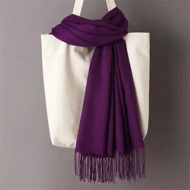 Winter Women Scarf Female Scarves For Women Solid Shawl Wraps For Winter Casual Wear Travel Friendly Wool Tassel Scarf Fashion Solid Color Toddler Soft Warm Scarves Stevvex