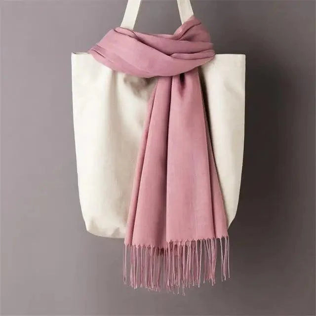 Winter Women Scarf Female Scarves For Women Solid Shawl Wraps For Winter Casual Wear Travel Friendly Wool Tassel Scarf Fashion Solid Color Toddler Soft Warm Scarves Stevvex