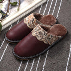 Winter Women Slippers Leather Home House Indoor Non-Slip Thermal Shoes Men Warm Furry Slippers Winter House Slippers Comfy Warm Indoor Outdoor Memory Foam Non Slip Home Bedroom Shoes