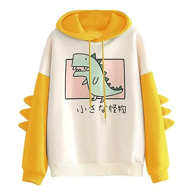 Winter Womens Hoodies Sweatshirt Dinosaur Print Long Sleeve Patchwork Tracksuit Oversize Pullover Hoodies Women Hoodies for Teen Girls Printed Cute Hooded Sweatshirt Junior Sports Outerwear Long Sleeve Hooded Pullovers Tops Stevvex