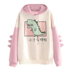 Winter Womens Hoodies Sweatshirt Dinosaur Print Long Sleeve Patchwork Tracksuit Oversize Pullover Hoodies Women Hoodies for Teen Girls Printed Cute Hooded Sweatshirt Junior Sports Outerwear Long Sleeve Hooded Pullovers Tops Stevvex
