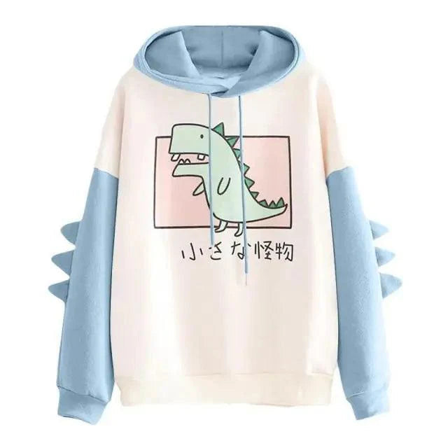 Winter Womens Hoodies Sweatshirt Dinosaur Print Long Sleeve Patchwork Tracksuit Oversize Pullover Hoodies Women Hoodies for Teen Girls Printed Cute Hooded Sweatshirt Junior Sports Outerwear Long Sleeve Hooded Pullovers Tops Stevvex