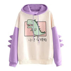 Winter Womens Hoodies Sweatshirt Dinosaur Print Long Sleeve Patchwork Tracksuit Oversize Pullover Hoodies Women Hoodies for Teen Girls Printed Cute Hooded Sweatshirt Junior Sports Outerwear Long Sleeve Hooded Pullovers Tops Stevvex