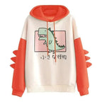 Winter Womens Hoodies Sweatshirt Dinosaur Print Long Sleeve Patchwork Tracksuit Oversize Pullover Hoodies Women Hoodies for Teen Girls Printed Cute Hooded Sweatshirt Junior Sports Outerwear Long Sleeve Hooded Pullovers Tops Stevvex