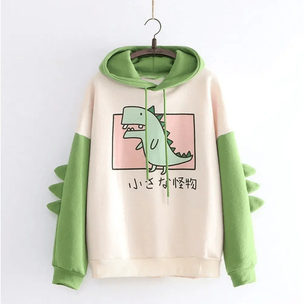 Winter Womens Hoodies Sweatshirt Dinosaur Print Long Sleeve Patchwork Tracksuit Oversize Pullover Hoodies Women Hoodies for Teen Girls Printed Cute Hooded Sweatshirt Junior Sports Outerwear Long Sleeve Hooded Pullovers Tops Stevvex