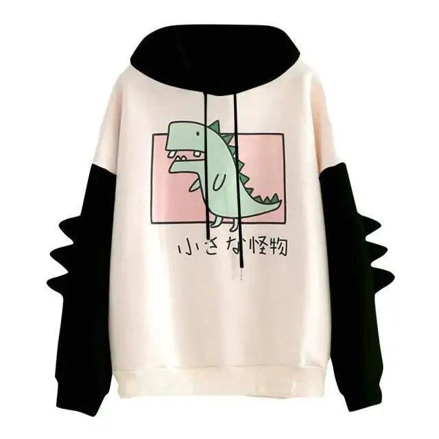 Winter Womens Hoodies Sweatshirt Dinosaur Print Long Sleeve Patchwork Tracksuit Oversize Pullover Hoodies Women Hoodies for Teen Girls Printed Cute Hooded Sweatshirt Junior Sports Outerwear Long Sleeve Hooded Pullovers Tops Stevvex