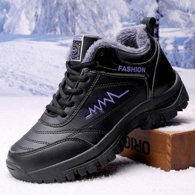 Winter Womens Mens Boots Shoes Plush Warm Sneakers Outdoor Waterproof Ankle Snow Boots Casual Leather Hiking Boots Outdoor Trekking Boot Mid Hiker Boot For Mens Stevvex