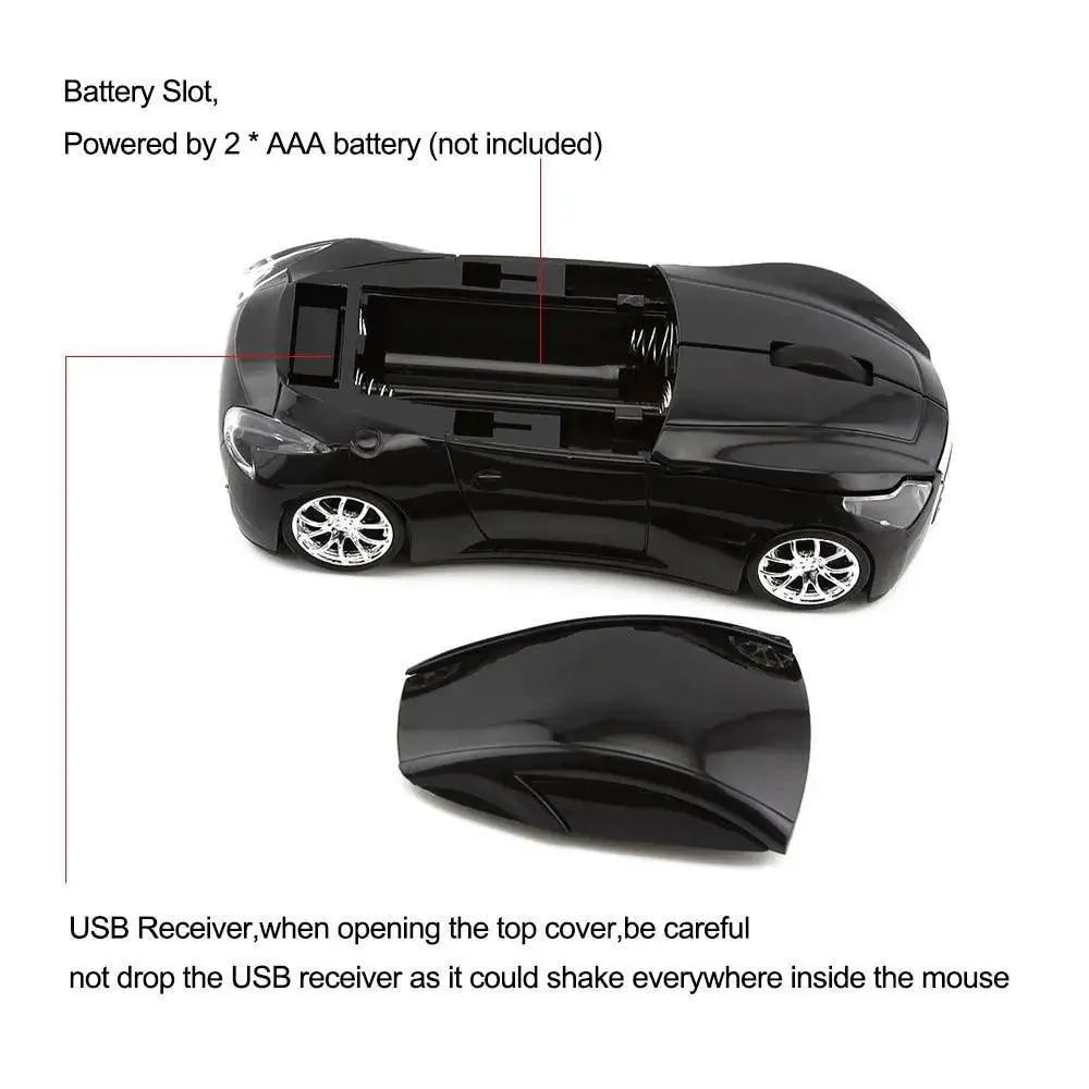 Wireless Black Sports Car USB Mouse Design Computer 1600 DPI Mouse Mini Ergonomic Gaming Mouse For Laptop And Computer 2.4Ghz Stevvex