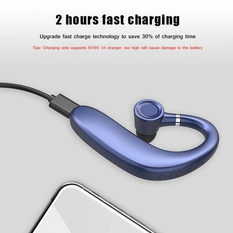 Wireless Blue Earhook Bluetooth Headphones Business Office Bluetooth 5.0 Over Ear Earphone Stereo Single Earbud With Mic HiFi Headphone Single Ear Headset Super Long Standby Noise Reduction Earpiece Compatible With Smartphones Stevvex