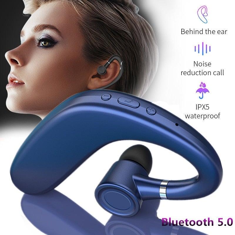 Wireless Blue Earhook Bluetooth Headphones Business Office Bluetooth 5.0 Over Ear Earphone Stereo Single Earbud With Mic HiFi Headphone Single Ear Headset Super Long Standby Noise Reduction Earpiece Compatible With Smartphones Stevvex