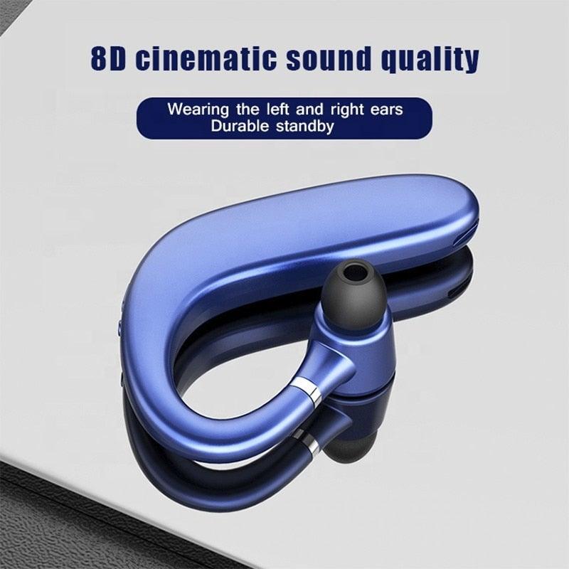 Wireless Blue Earhook Bluetooth Headphones Business Office Bluetooth 5.0 Over Ear Earphone Stereo Single Earbud With Mic HiFi Headphone Single Ear Headset Super Long Standby Noise Reduction Earpiece Compatible With Smartphones Stevvex