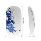 Wireless Blue White Flower Pattern Mouse Optical Mice 1600 DPI Wireless Mouse Portable Mobile Office USB Mouse Stevvex