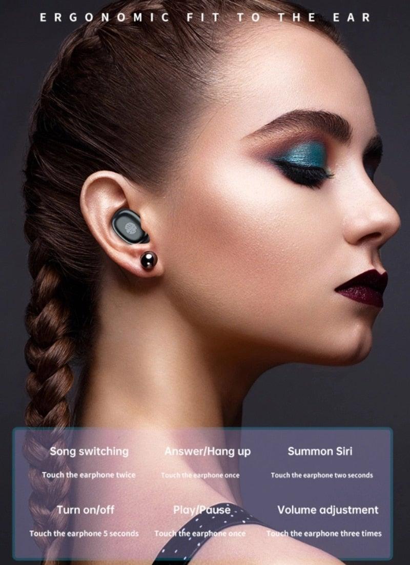 Wireless Bluetooth 5.1 Earphones Wireless Charging Case IPX8 Waterproof Stereo Headphones In Ear Built in Mic Headset Touch Control Earbuds Wireless Earbuds Case With Flashlight Noise Isolating Clear Calls Rich Bass In-Ear Sports Headset Stevvex
