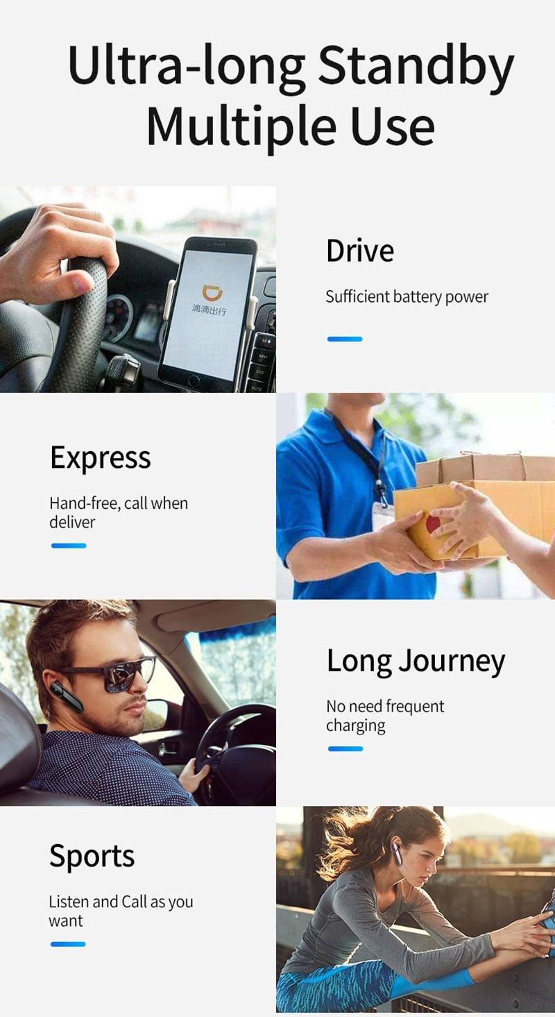 Wireless Bluetooth Headset Business Hands Free Long Standby V5.0 Earphones Waterproof Sport Earbuds With Microphone For Driving Stevvex