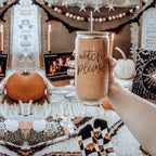 Witch Please 17oz Glass Tumbler With Bamboo Lid Stainless Straws And Cleaner BandsCo Straps