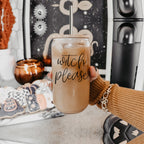 Witch Please 17oz Glass Tumbler With Bamboo Lid Stainless Straws And Cleaner BandsCo Straps