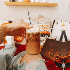 Witch Please 17oz Glass Tumbler With Bamboo Lid Stainless Straws And Cleaner BandsCo Straps