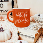 Witch Please Orange Ceramic Campfire Mug 14.5oz Double-Sided White Lettering BandsCo Straps