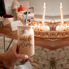 Witch Please 17oz Glass Tumbler With Bamboo Lid Stainless Straws And Cleaner BandsCo Straps