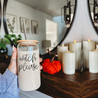 Witch Please 17oz Glass Tumbler With Bamboo Lid Stainless Straws And Cleaner BandsCo Straps
