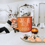 Witch Better Have Coffee Mug 14.5oz Orange Ceramic With White Lettering Halloween Coffee Gift BandsCo Straps