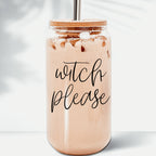 Witch Please 17oz Glass Tumbler With Bamboo Lid Stainless Straws And Cleaner BandsCo Straps