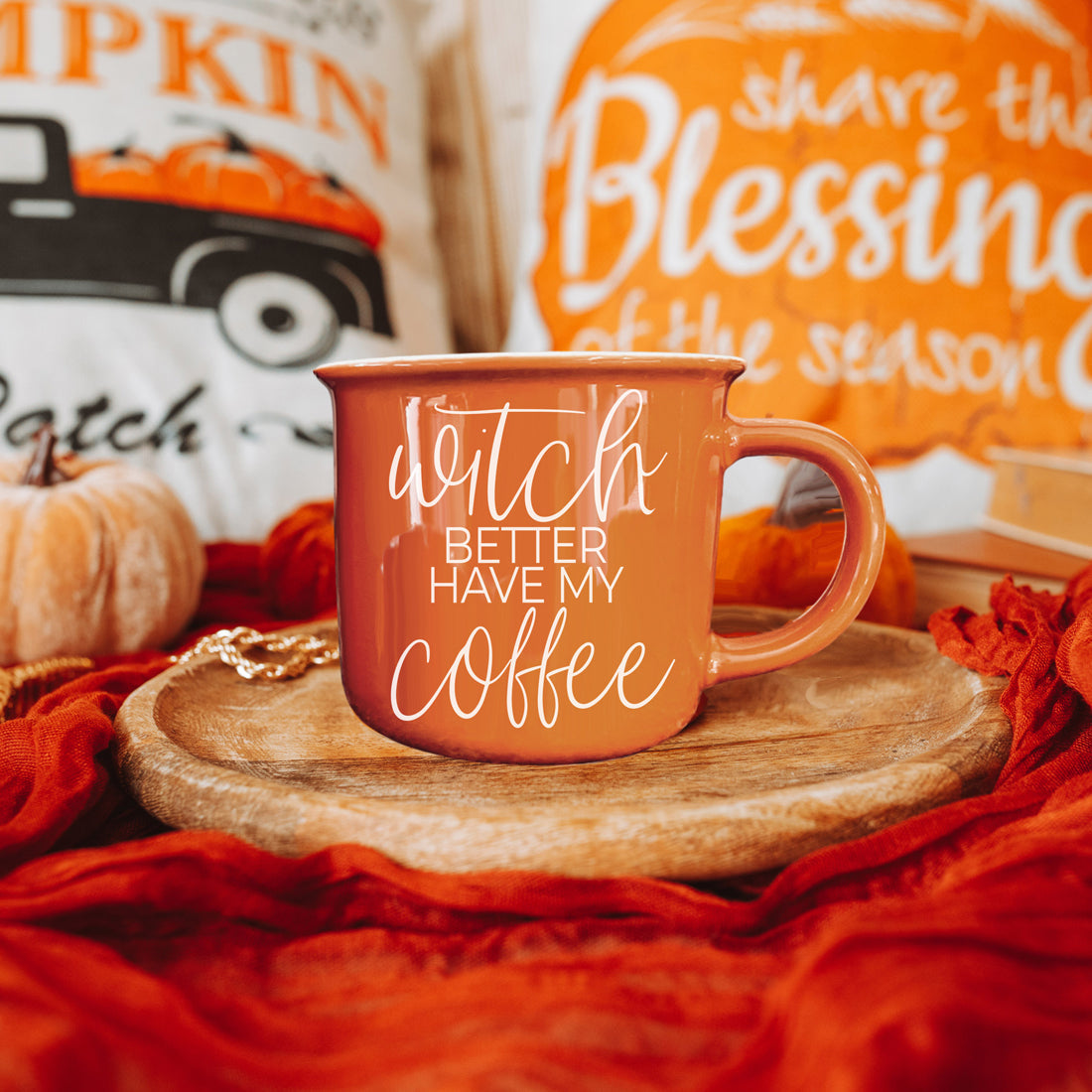 Witch Better Have Coffee Mug 14.5oz Orange Ceramic With White Lettering Halloween Coffee Gift BandsCo Straps