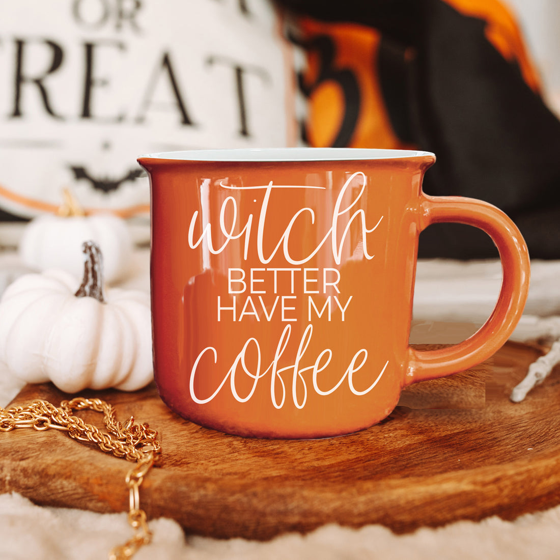 Witch Better Have Coffee Mug 14.5oz Orange Ceramic With White Lettering Halloween Coffee Gift BandsCo Straps