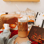 20oz Glass Tumbler Hocus Pocus Coffee Quote With Bamboo Lid Straws And Cleaner BandsCo Straps