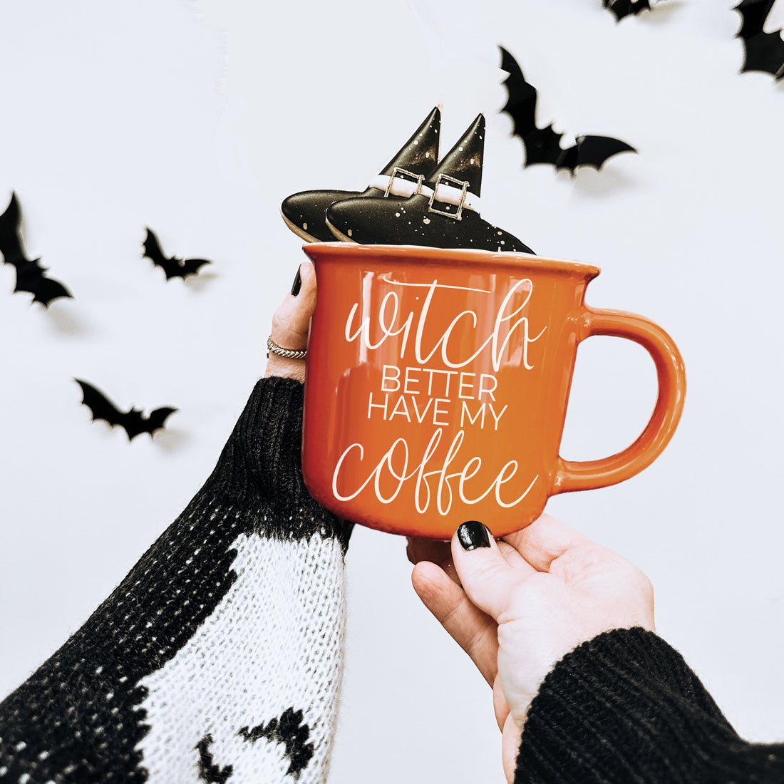 Witch Better Have Coffee Mug 14.5oz Orange Ceramic With White Lettering Halloween Coffee Gift BandsCo Straps